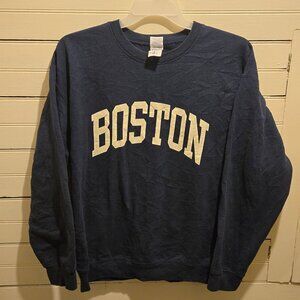Gildan Sweatshirt Mens L Boston Crewneck Navy 50/50 Cotton Polyester Pullover
